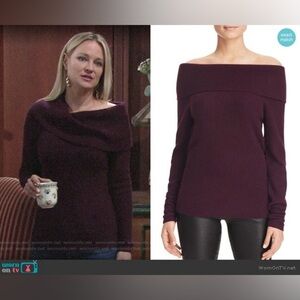 Bloomingdale's Off-Shoulder Cashmere Sweater in Deep Plum